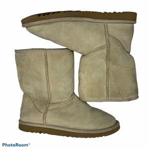 UGG Australia Size 6 Boots Classic Short Beige Suede Leather Sheepskin Women’s